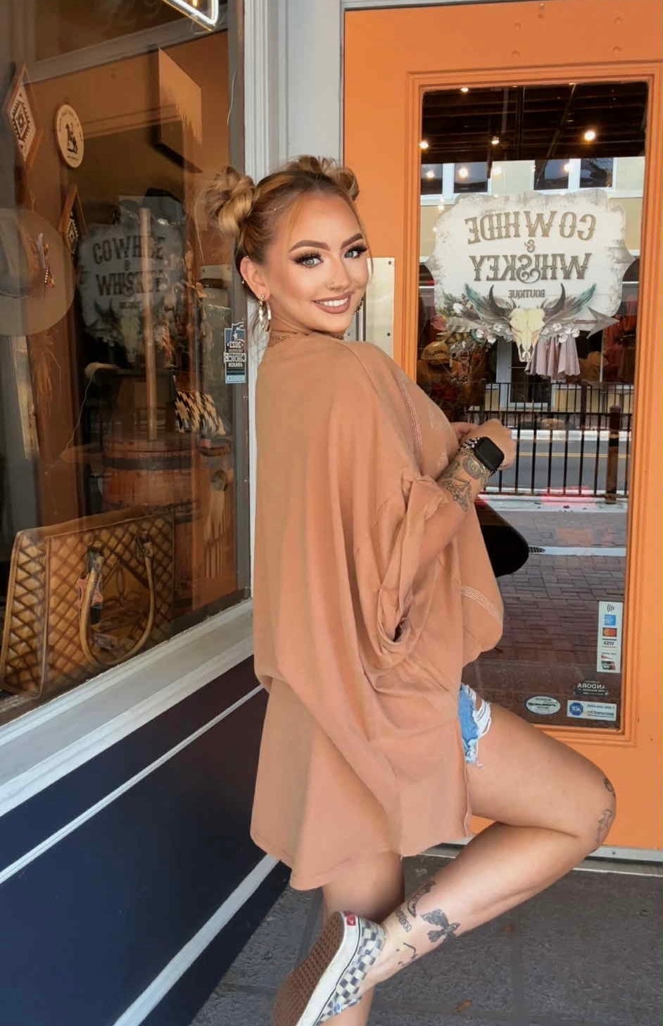 Glitter Boot Stitch - Camel Dolman Top