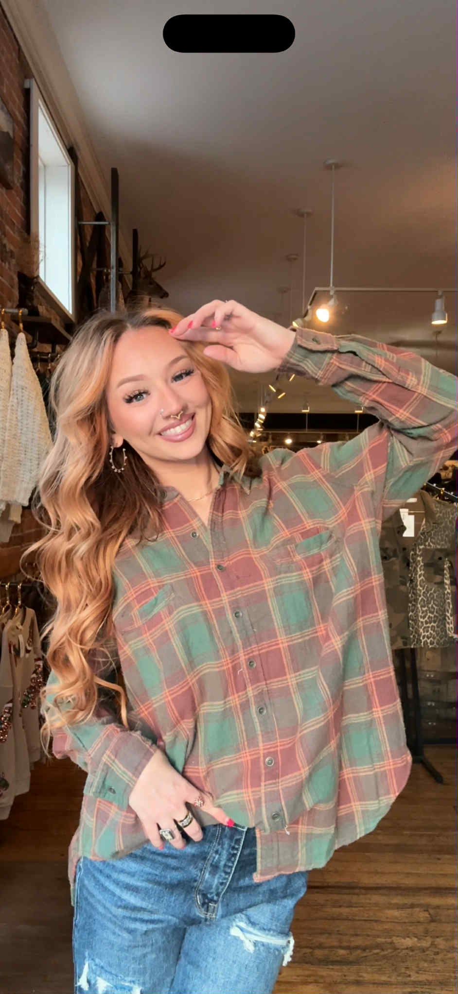 Evergreen Ember - Plaid Flannel Top