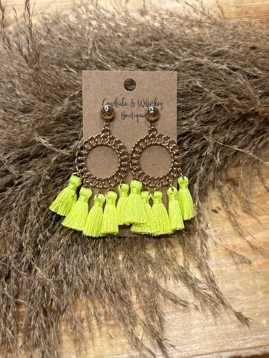 Neon Yellow Tassel - Earrings