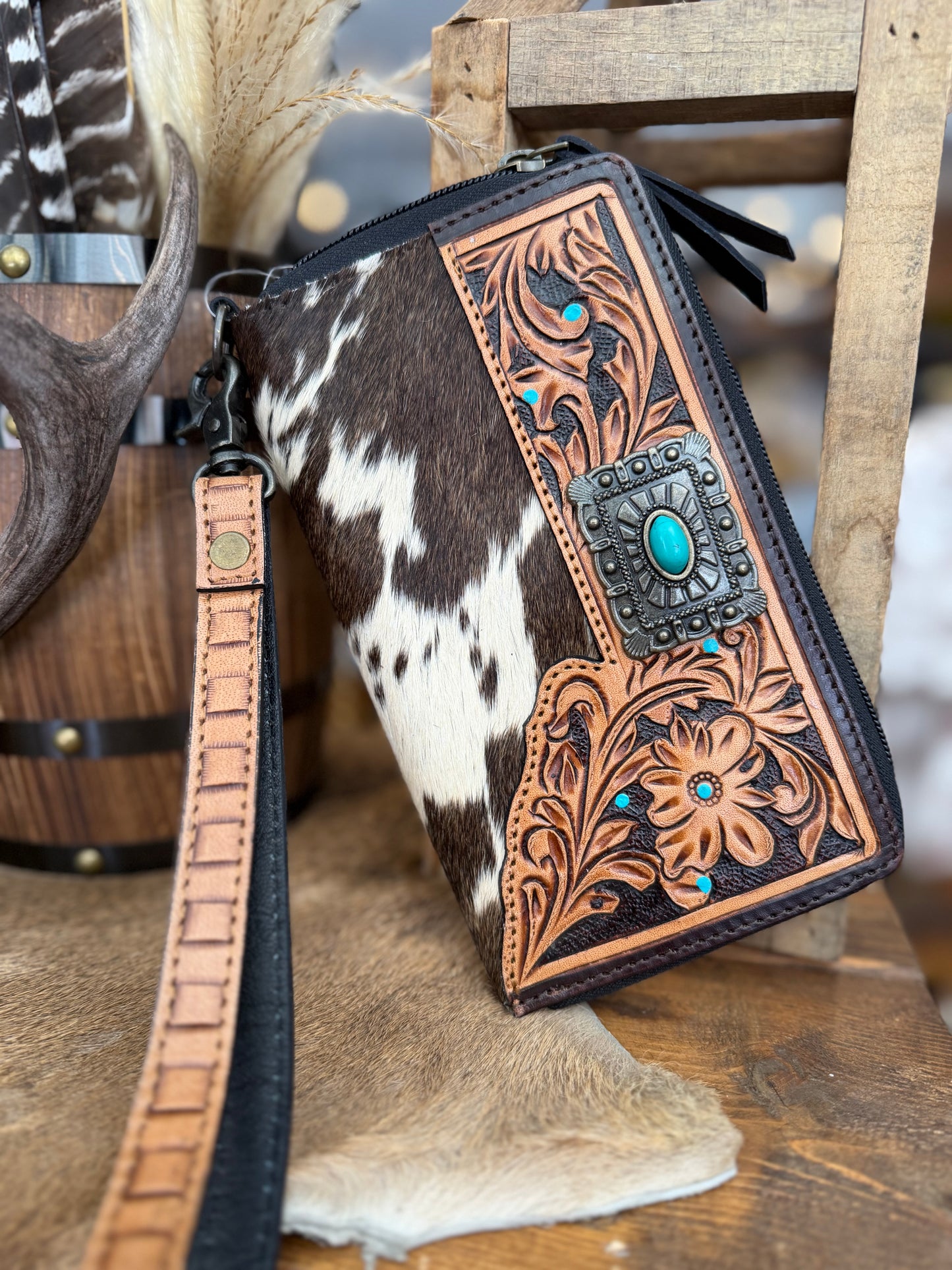 Tooled Concho Cowhide - Wristlet/Wallet