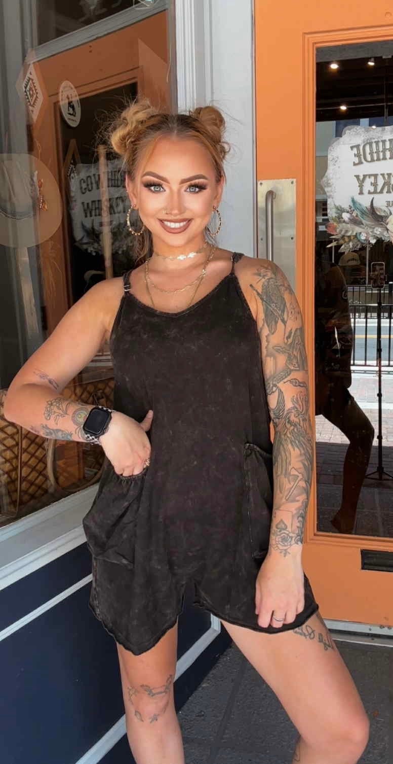 Summer Walk - Black Acid Wash Romper