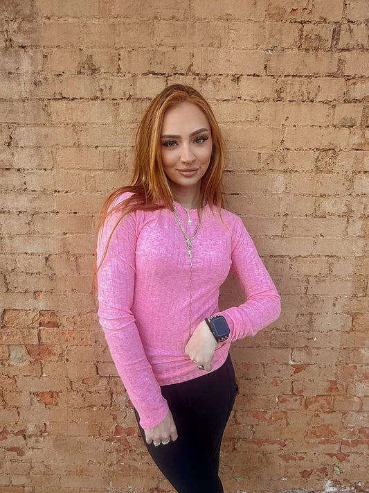 Ribbed Long Sleeve - Pink *Door Buster*