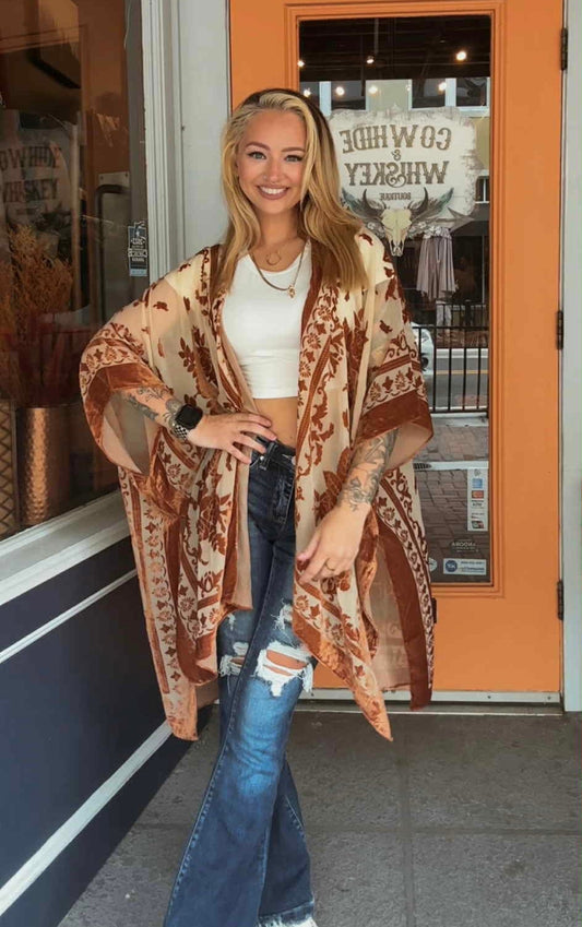 Velvet Antler - Burn Out Rust Kimono