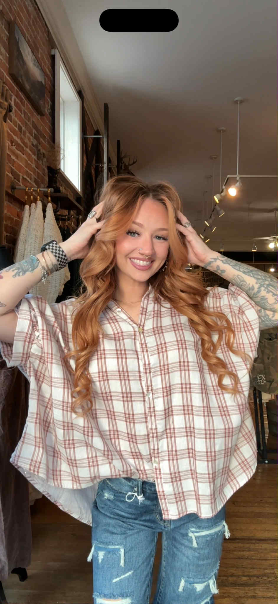 Cranberry Wine - Plaid Dolman Top