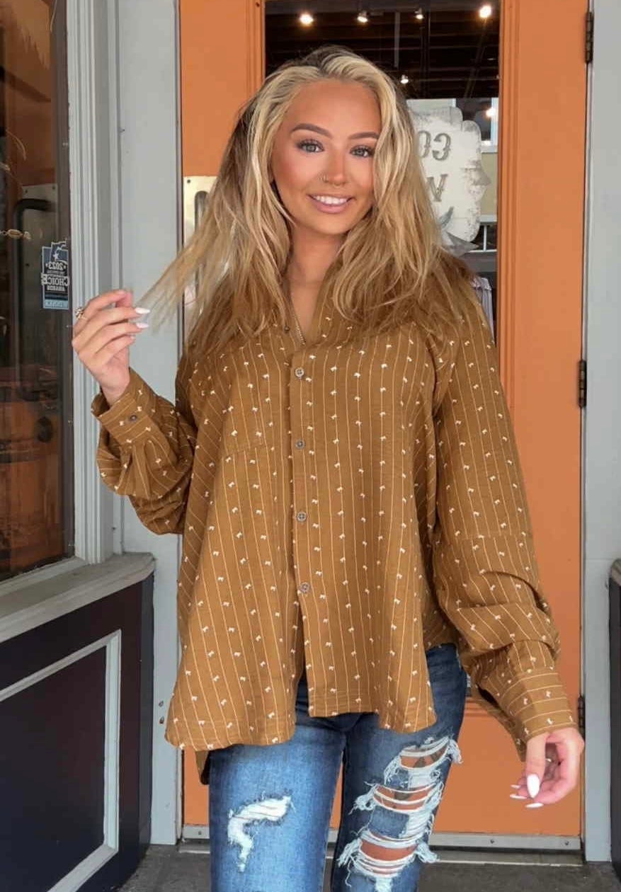 Bourbon & Bows - Camel Button Top