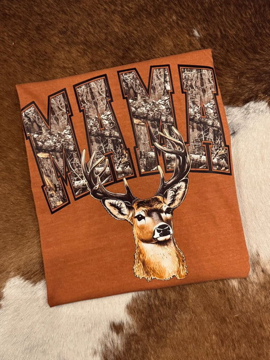 Camo MAMA w/Buck - Rust Graphic Tee