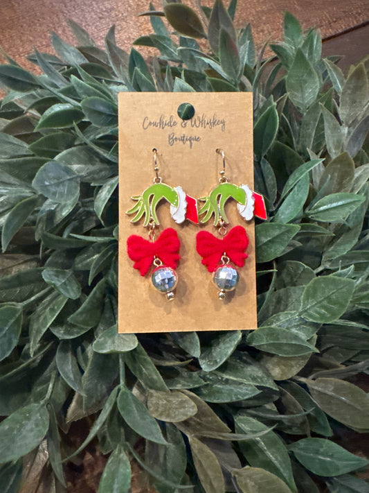 Grinch Hand Bow - Earrings