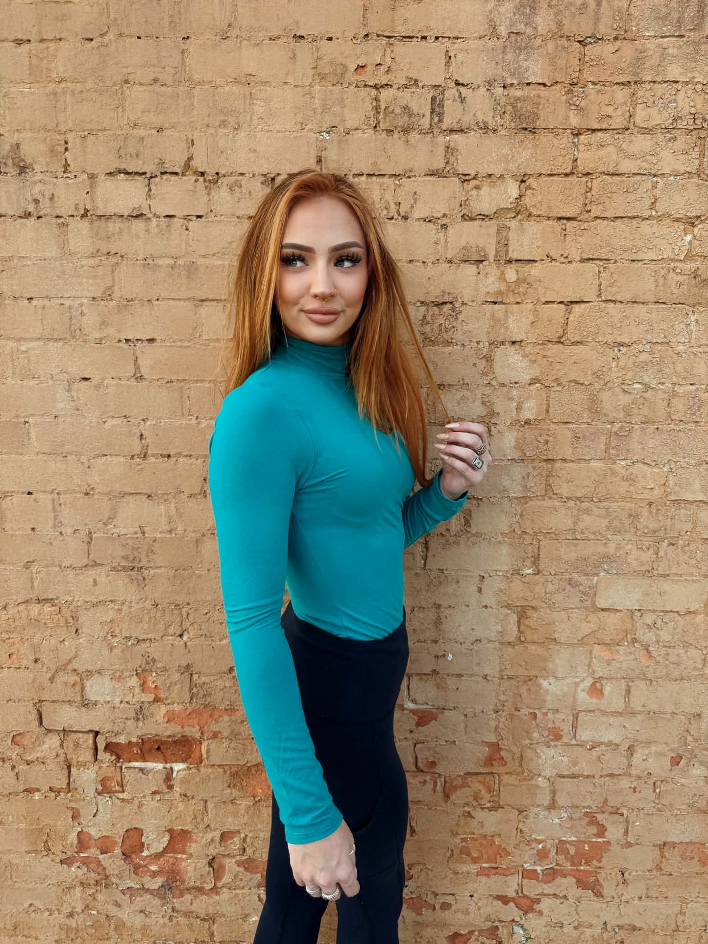 Mock Neck Long Sleeve Bodysuit - Teal *Door Buster*