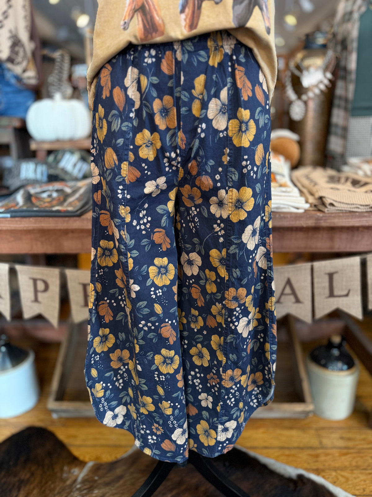 Autumn Bouquet – Navy Floral Pants