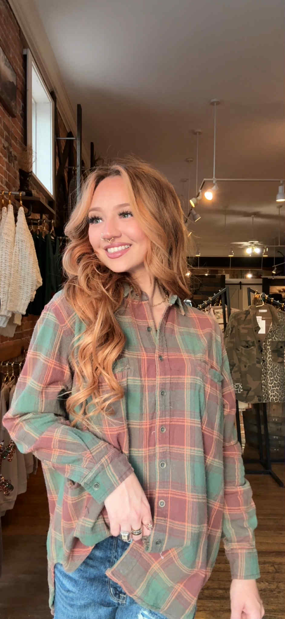Evergreen Ember - Plaid Flannel Top