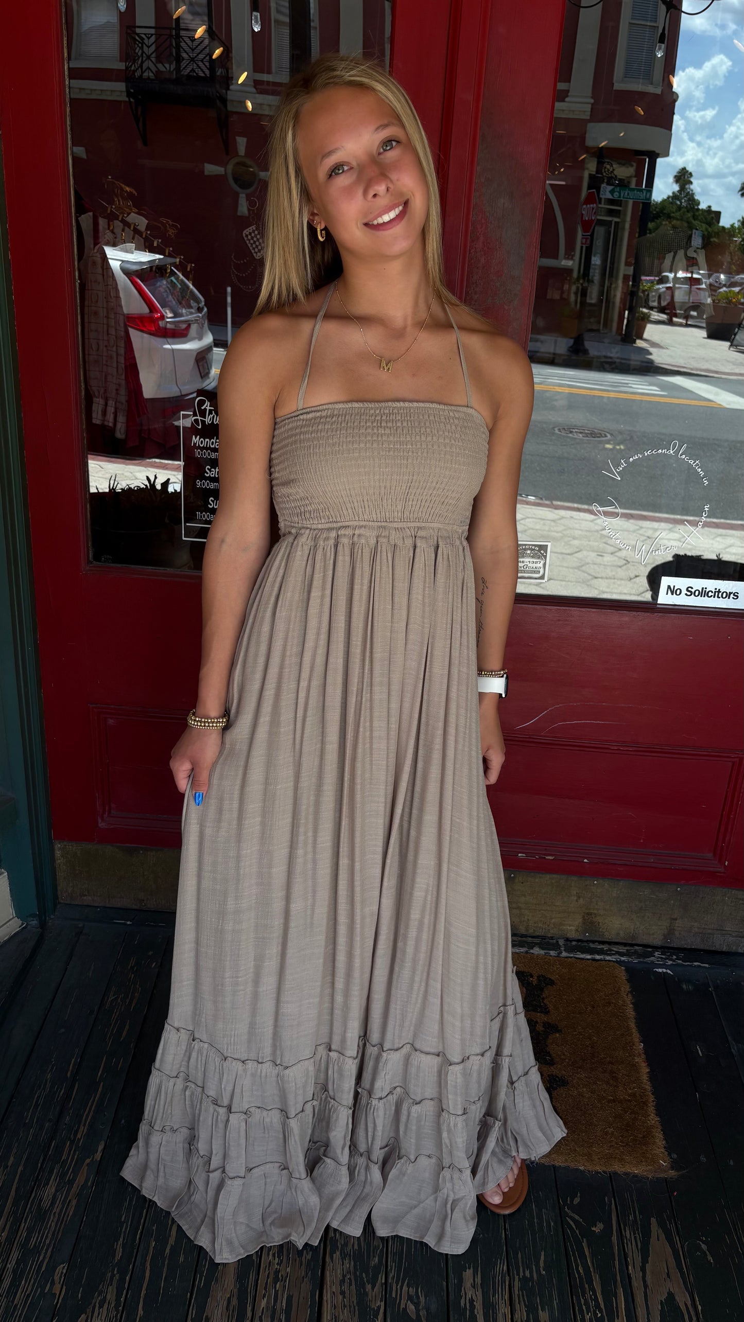 Dirt Road Romance – Tan Maxi Dress