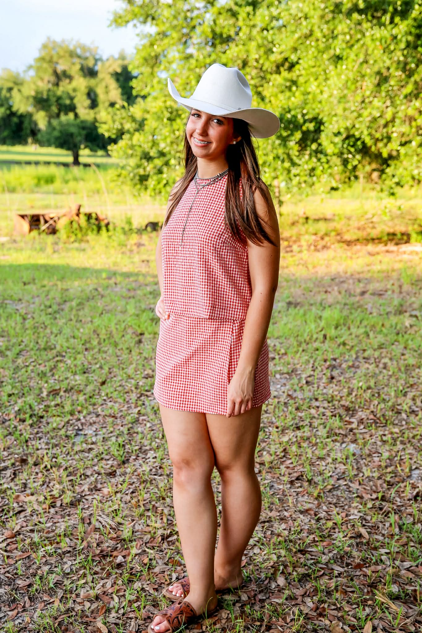 American Honey – Red & White Gingham Skort Set