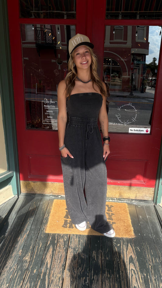 Desert Tie – Black Acid Wash Jumpsuit