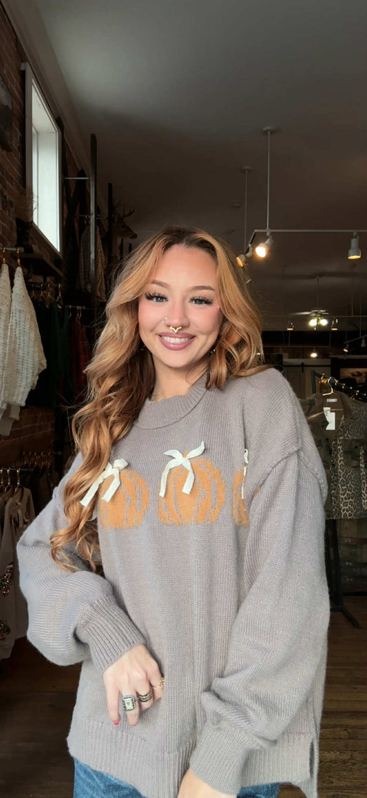 Harvest Bows - Pumpkin Grey Sweater