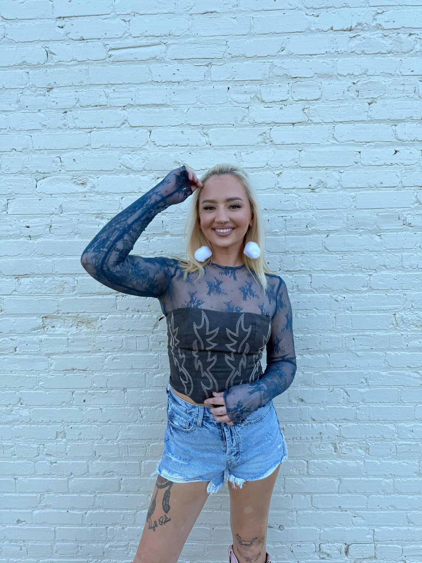 Flying Floral Mesh - Deep Teal Top