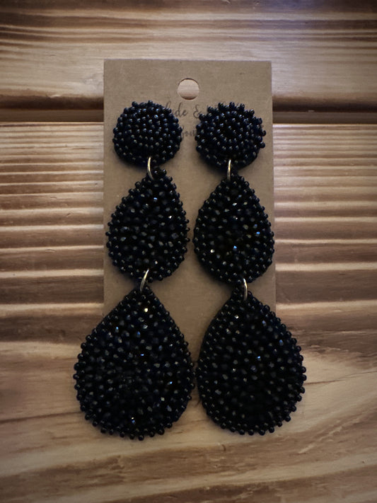 3 Tier Drop - Black - Seed bead Earrings
