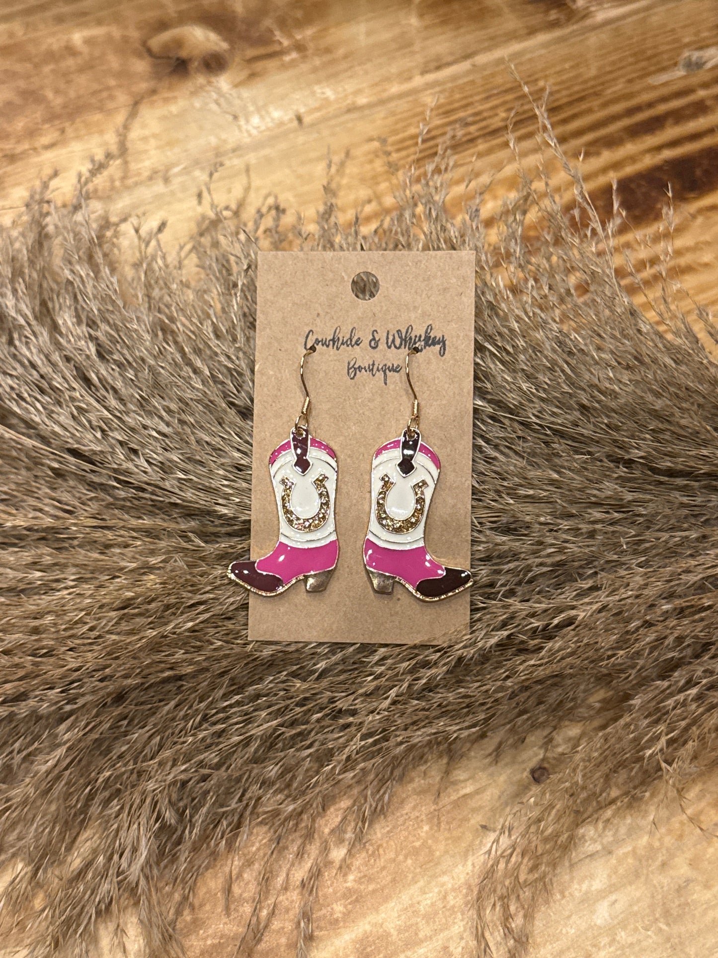 Pink Horseshoe Boot - Earrings