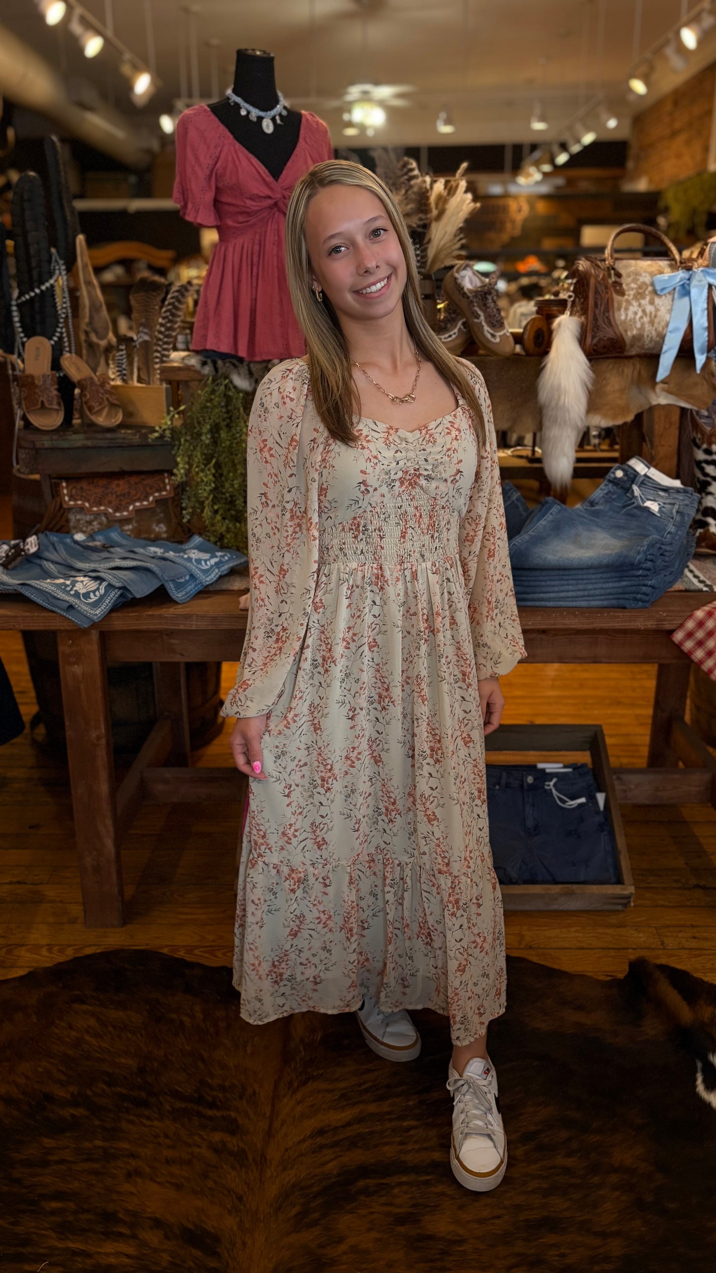 Whiskey Wildflower – Floral Smocked Maxi Dress