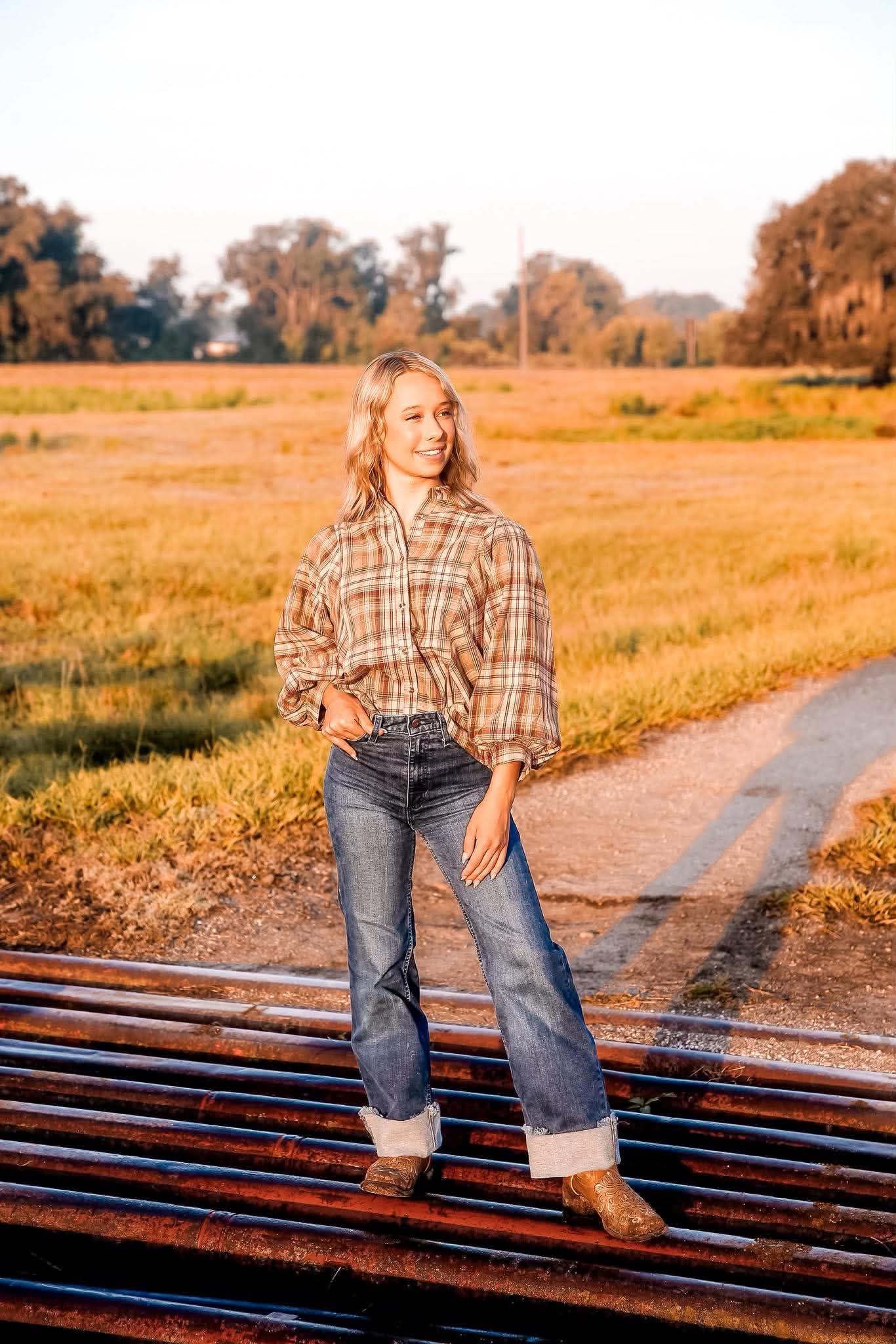 Apple Harvest – Green Puff Sleeve Plaid Top
