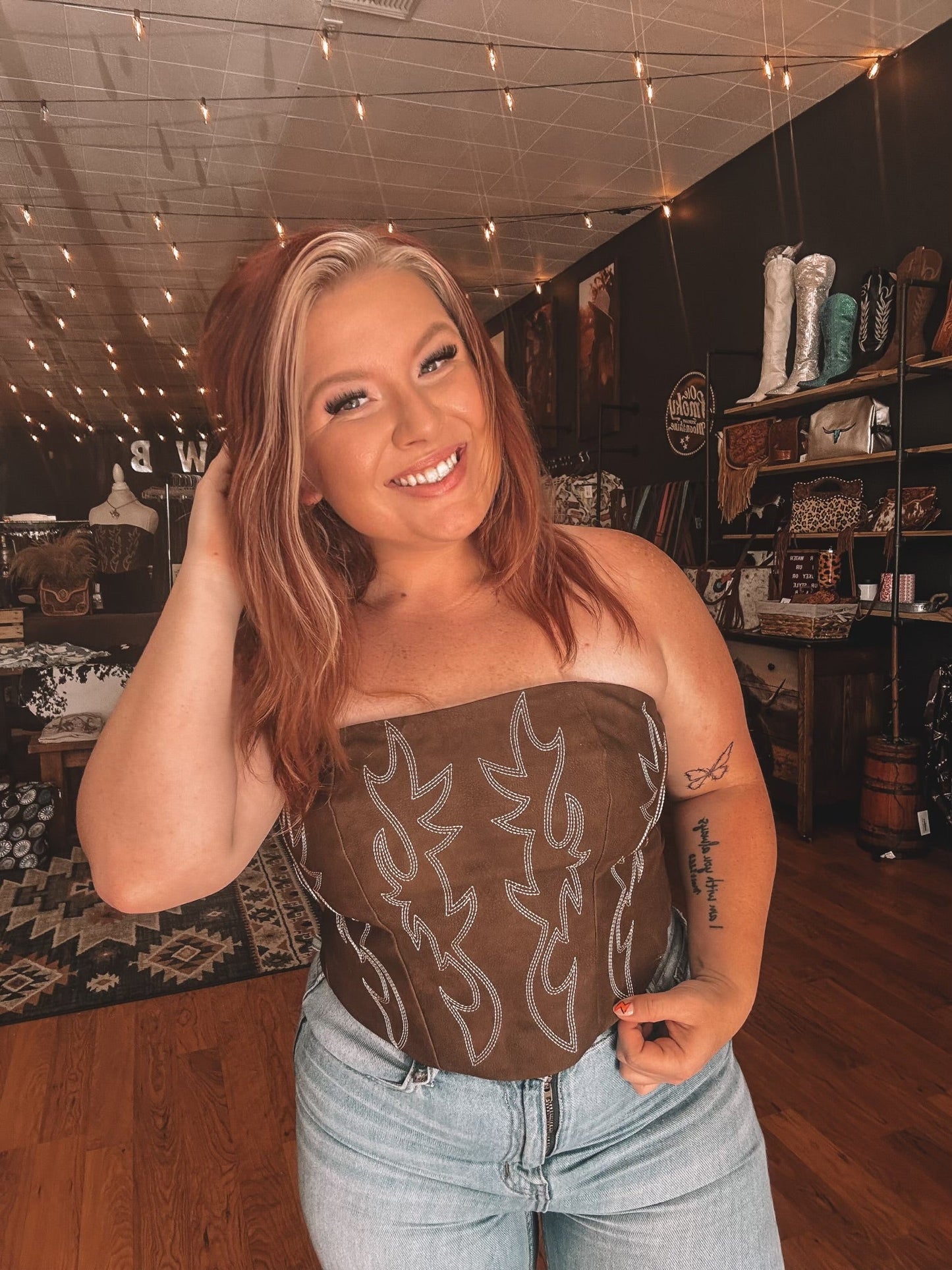 Boot Stitch Corset - Brown Top