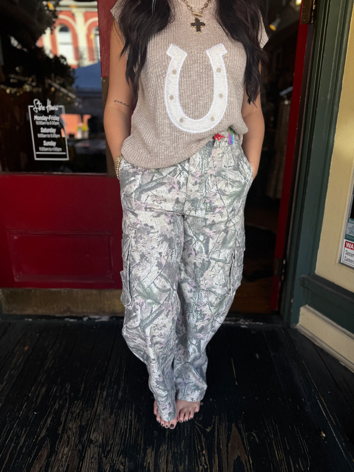 Camo & Crystals – Camo Barrel Jeans