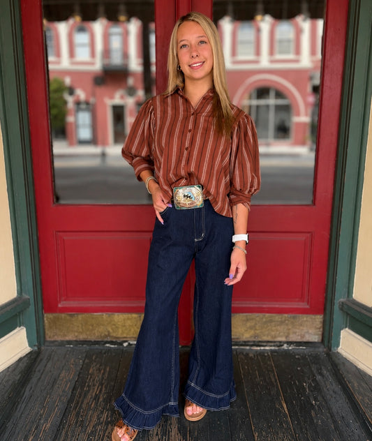 Ranch Ruffle – Wide Leg Denim Jeans