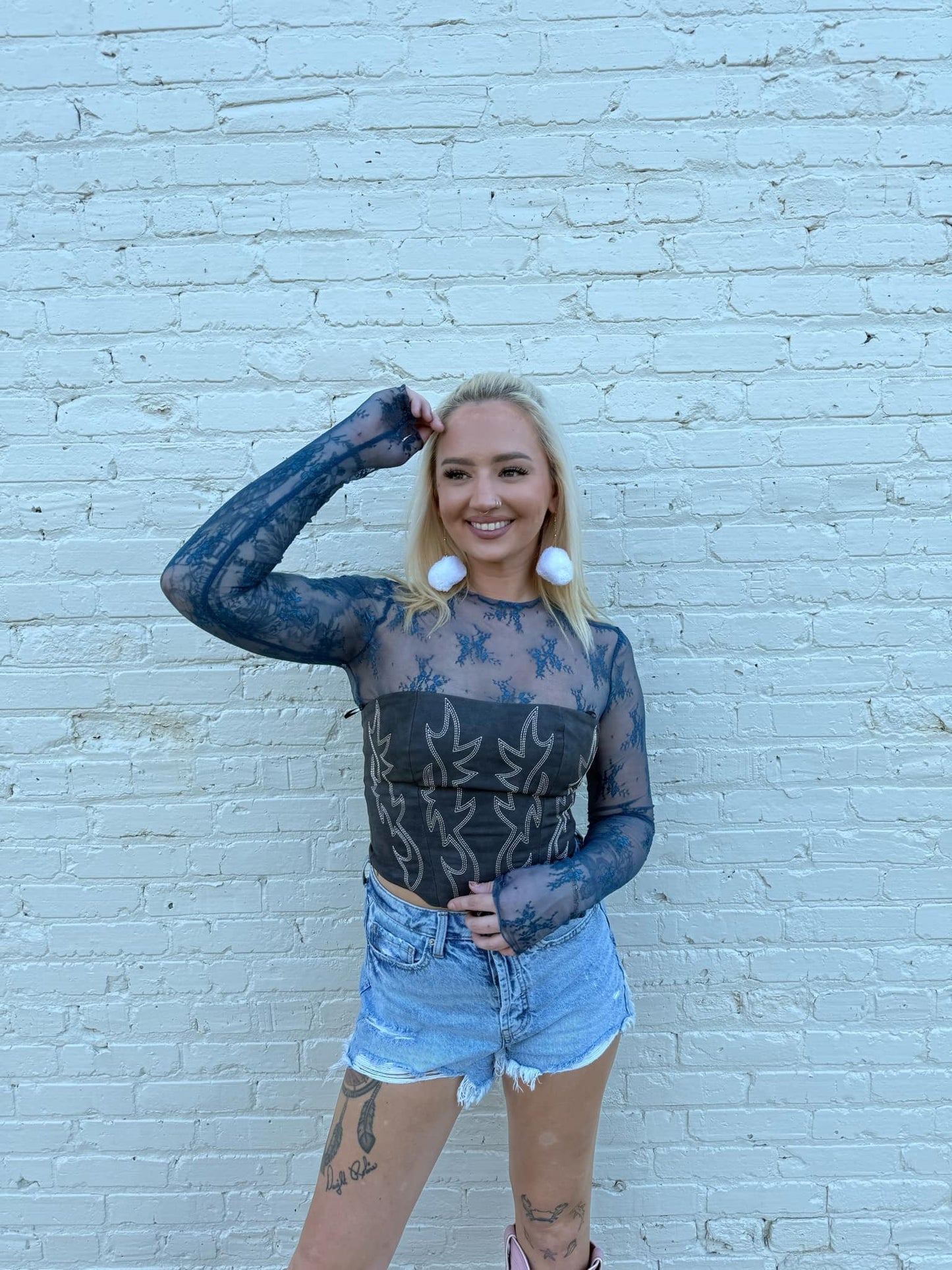Flying Floral Mesh - Deep Teal Top