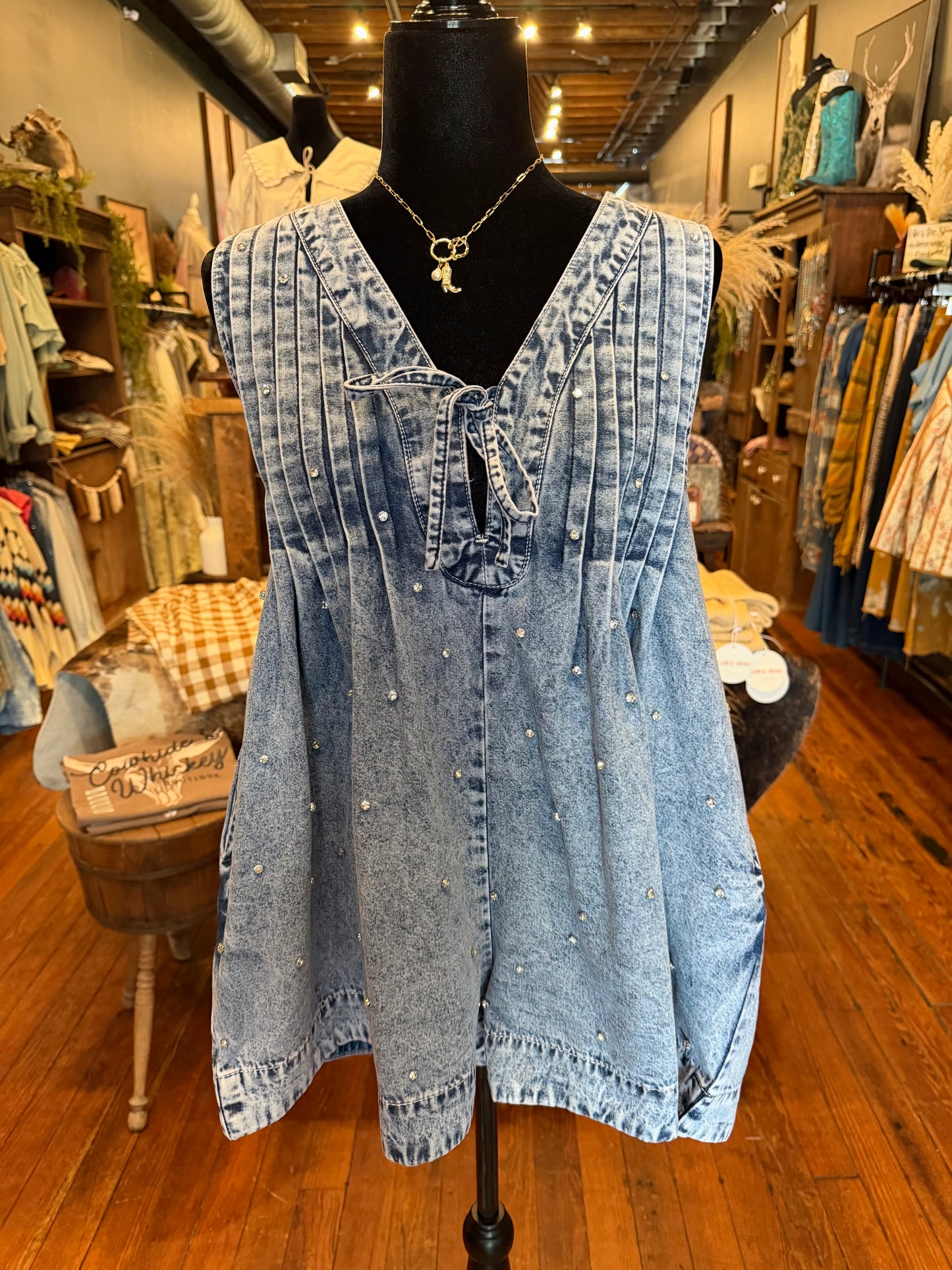Cactus Lane- Denim Rhinestone Romper