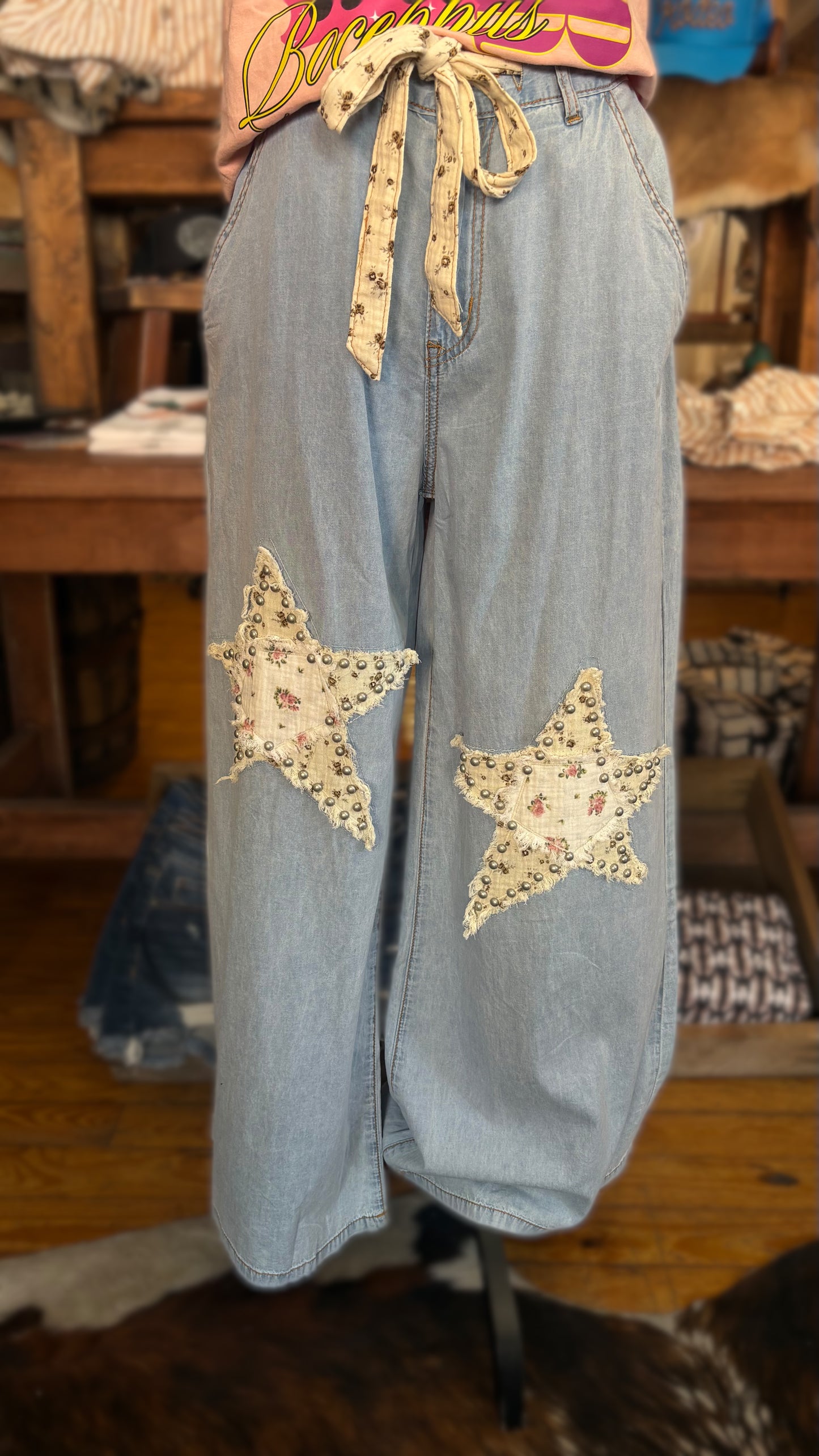 Cottage Meadow Stars – Denim Wide Leg Pant