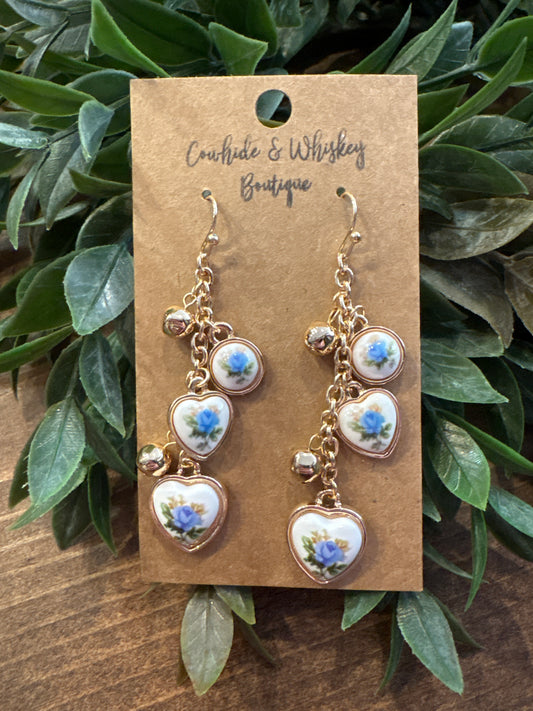 Prarie Blue Heart Charms - Earrings