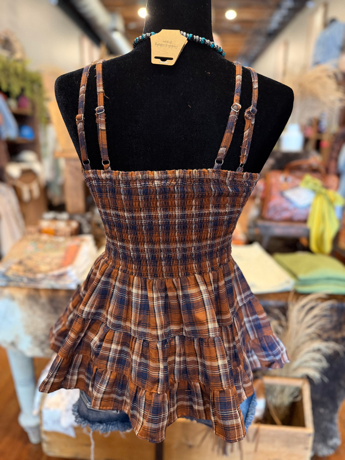 Bluewood Creek – Plaid Tiered Tank Top