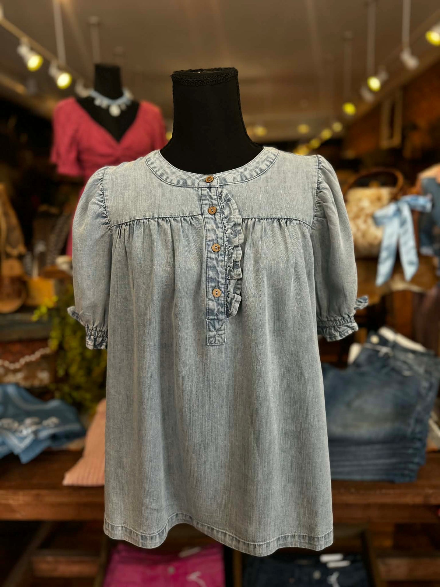Skyline Ruffle – Denim Chambray Top