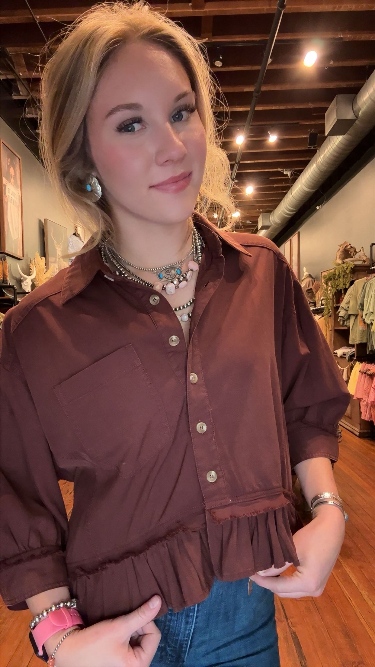 Wine Horizon – Ruffle Hem Shirt