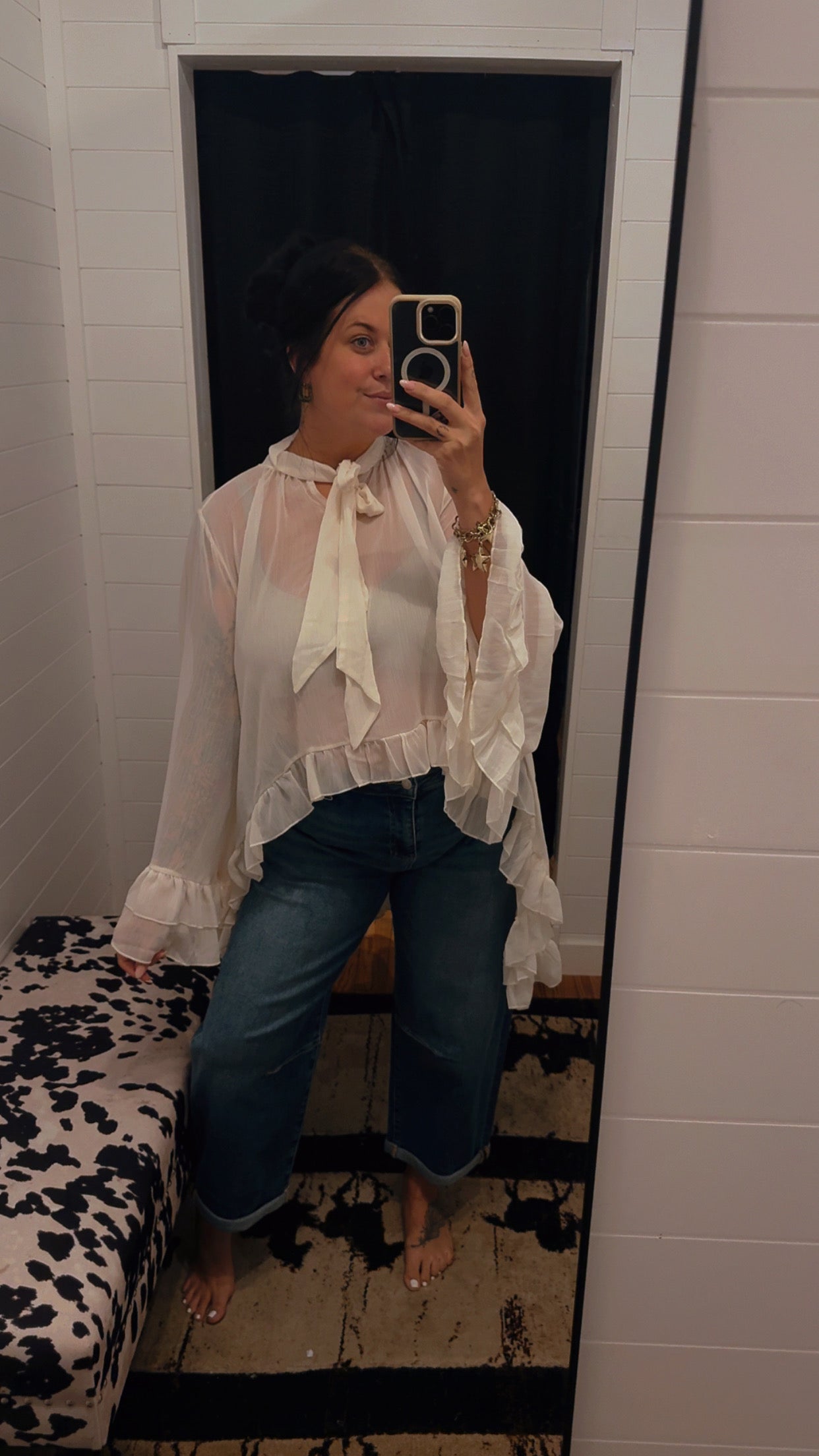 Dust & Grace- White Tie- Neck Blouse
