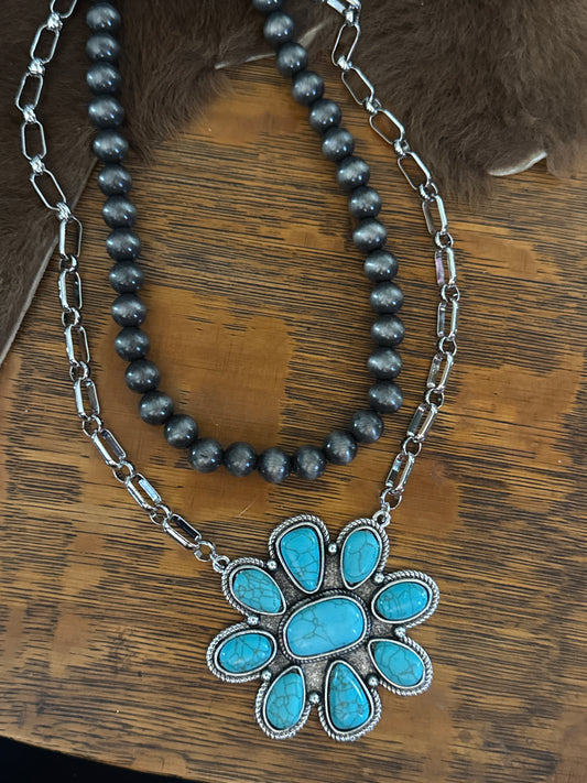 Mega Teal - Concho Pearl Necklace