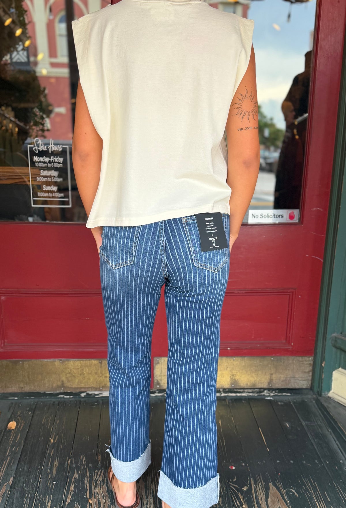 Six Shooter Stitch – Striped Dark Wash Cuffed Jeans