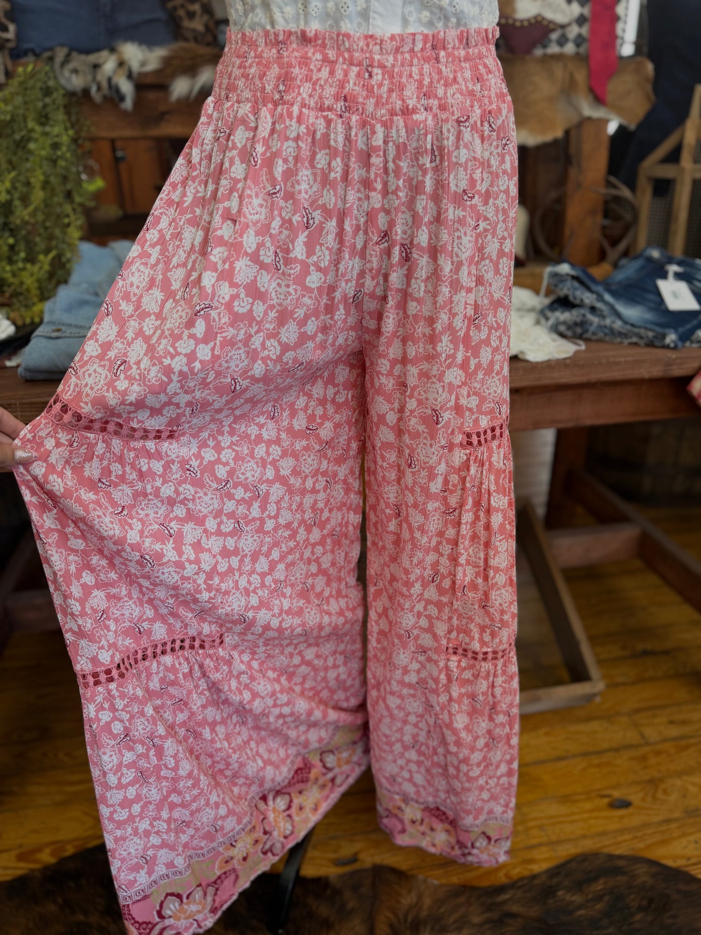 Sunset Petals – Wide-Leg Pants