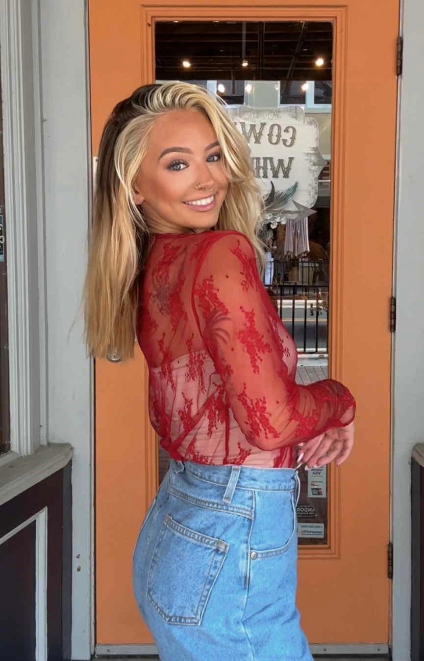 Flying Floral Mesh - Red Top