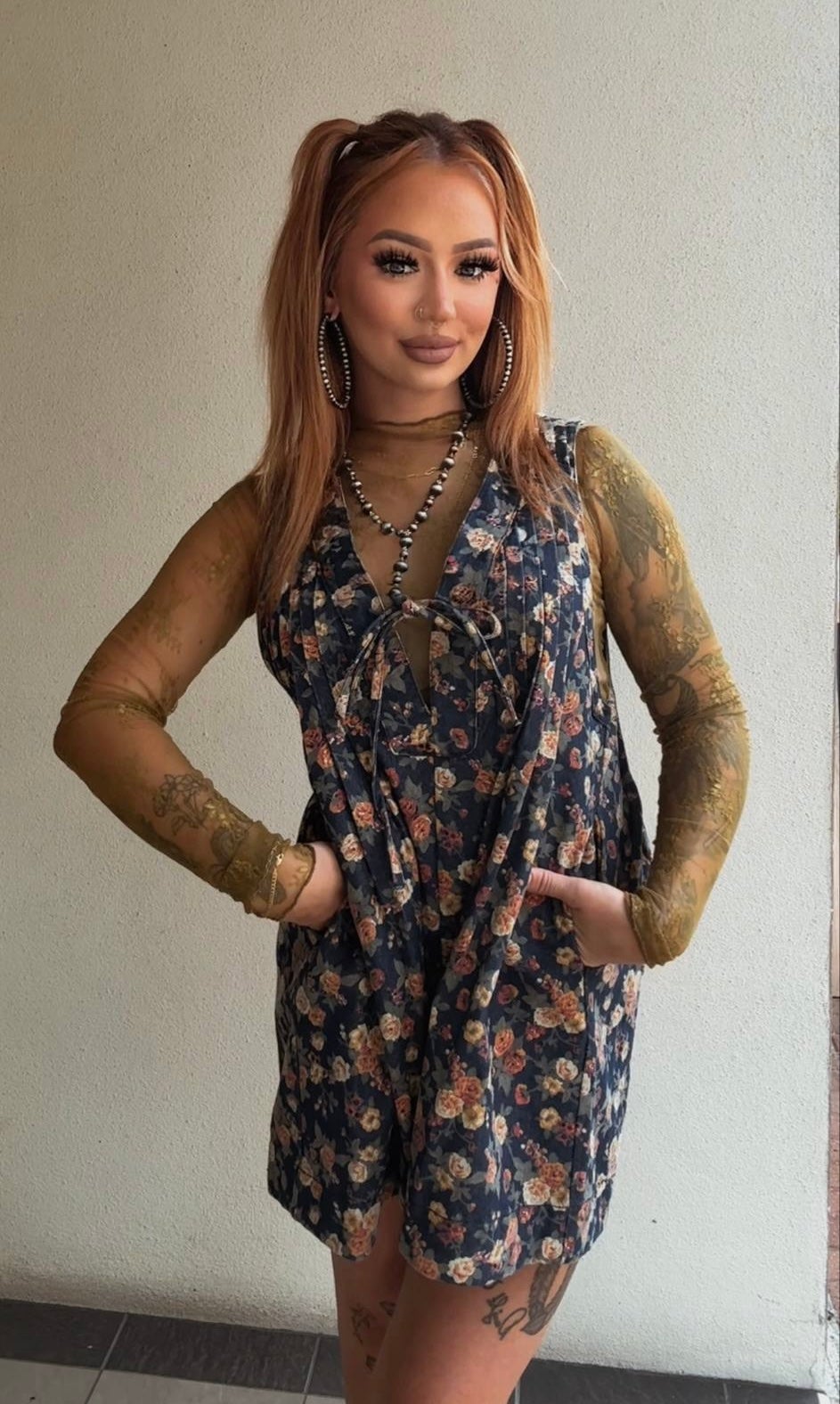 Cactus Lane Floral - Deep Denim Romper