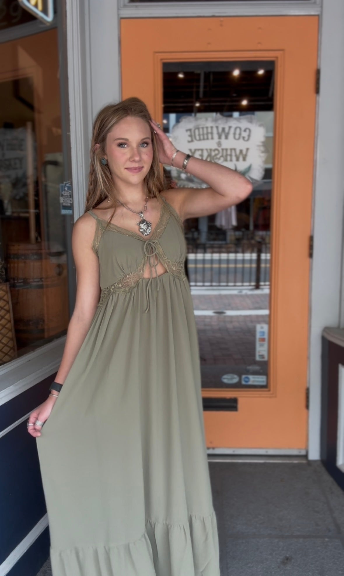 Laced In Grace - Olive Maxi Lace Dress