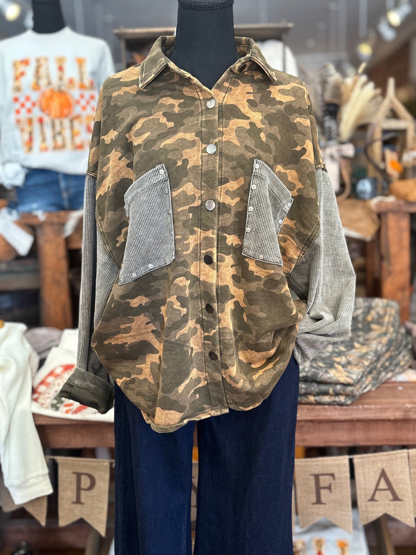 Vintage Outfitters – Olive Camo Shacket