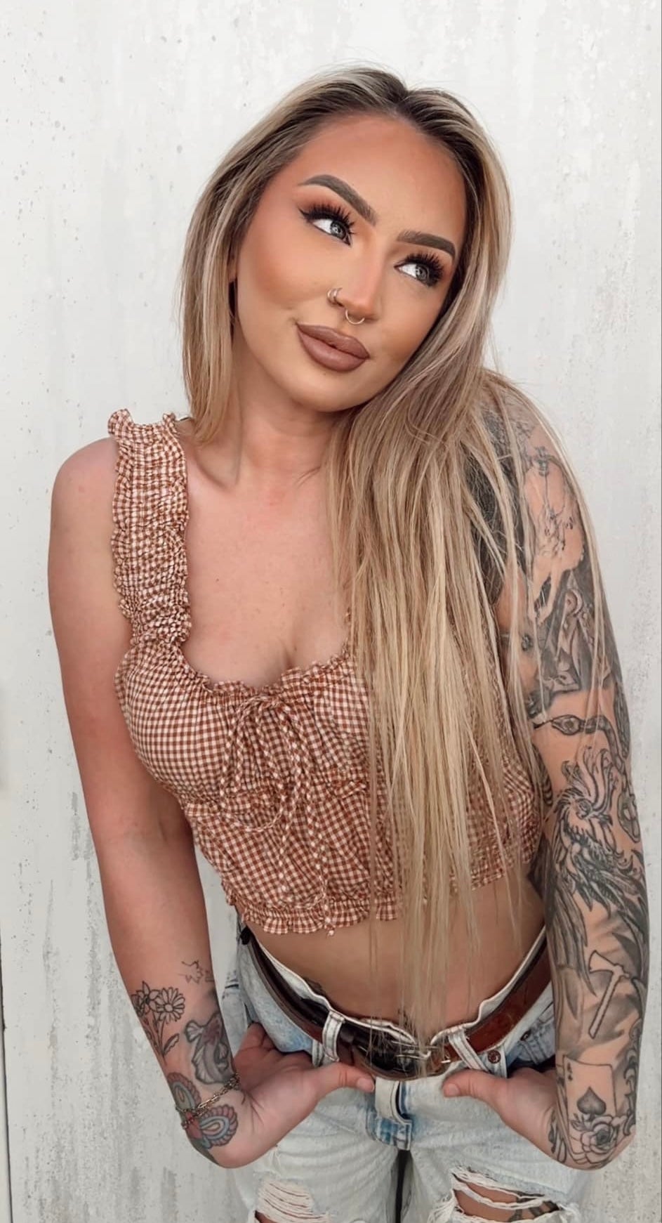 Country Cutie -Camel Plaid Top