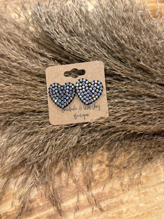 Black Glitzy Heart - Earrings