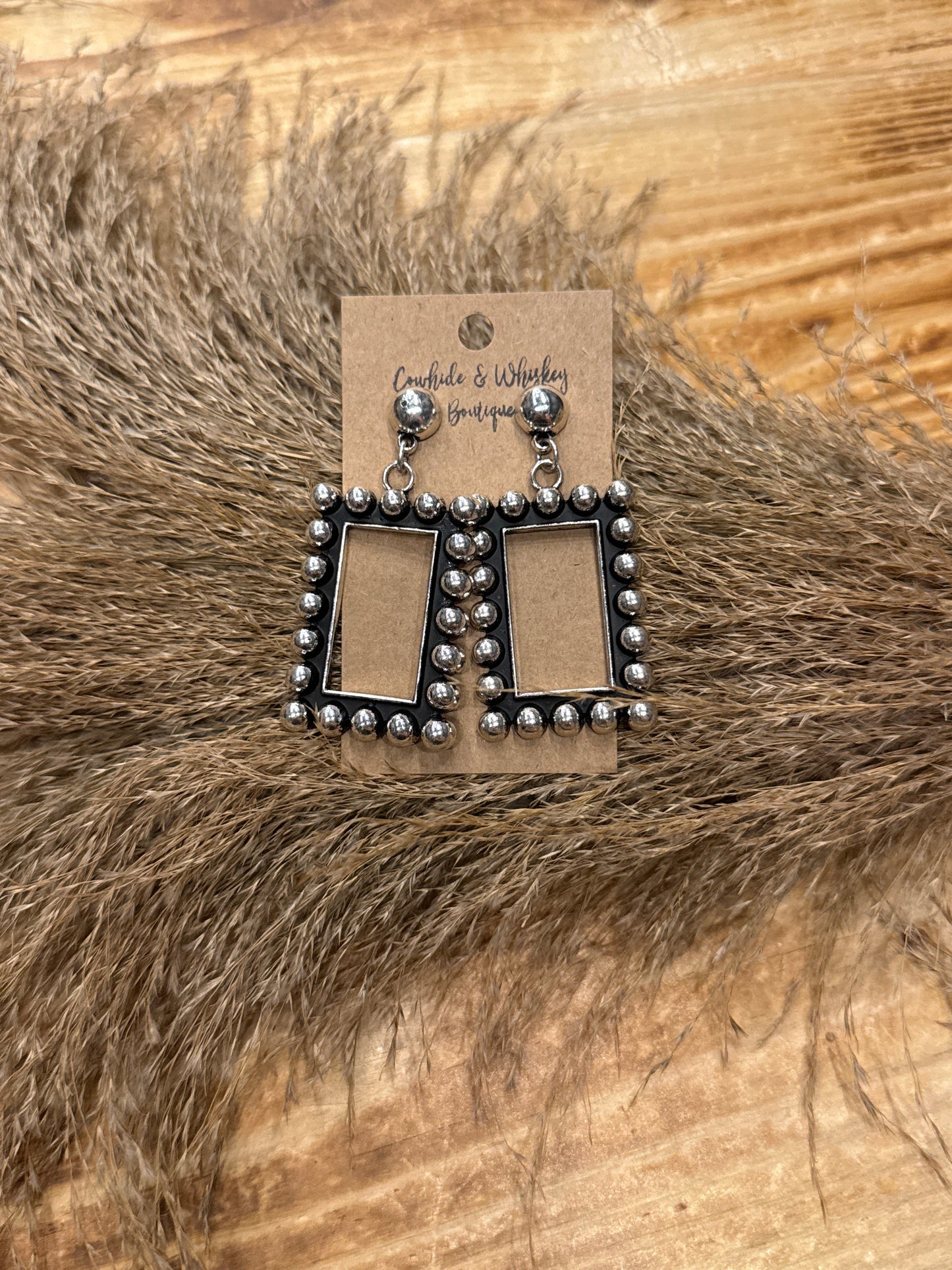 Silver Ball Rectangles - Earrings