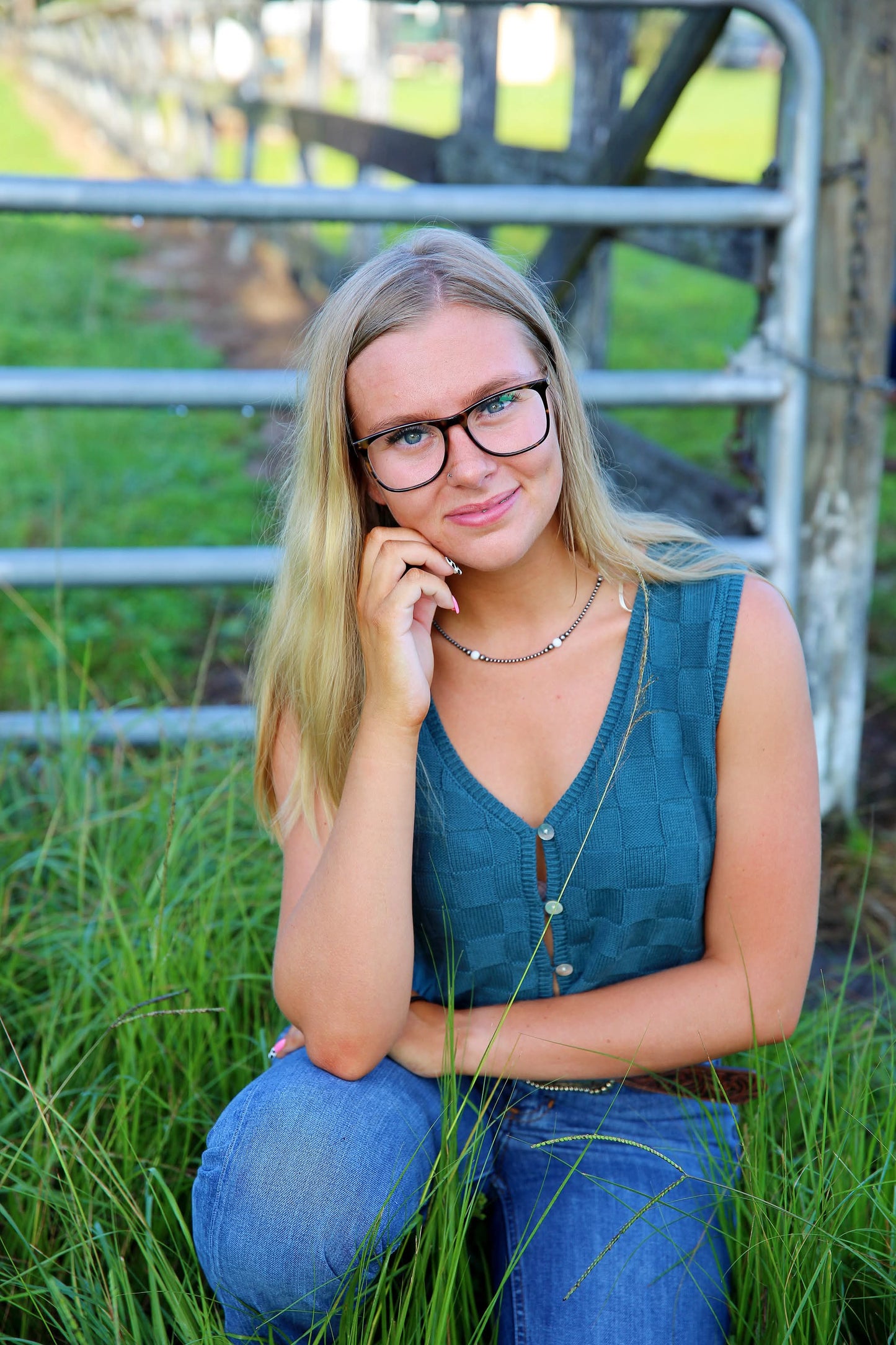 Teal Timber – Checkered Knit Vest