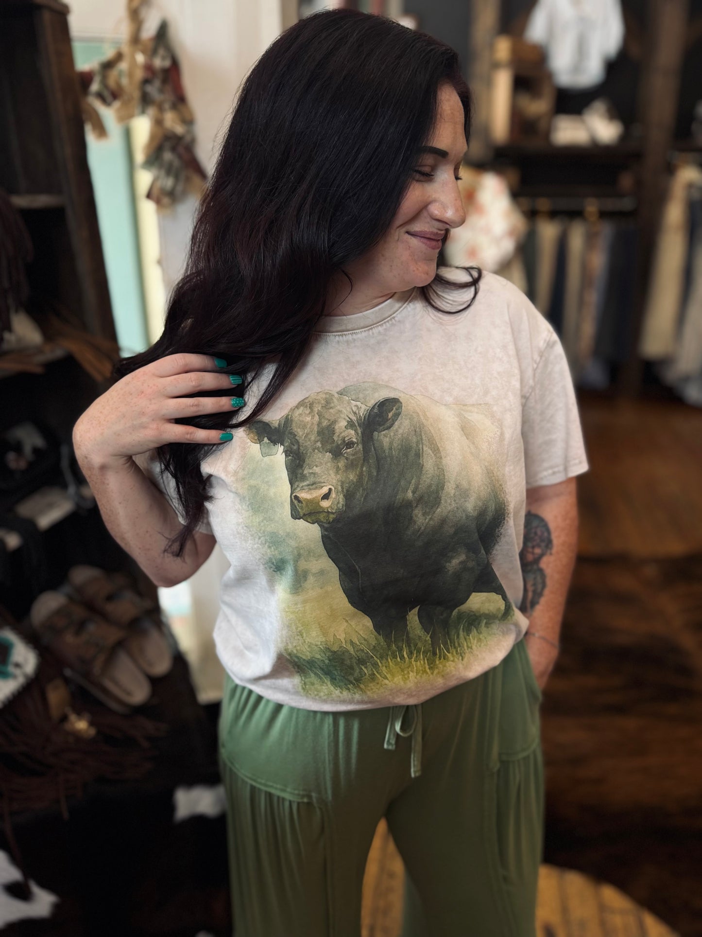 Cattleman's Road – Mocha Acid Wash Graphic Tee