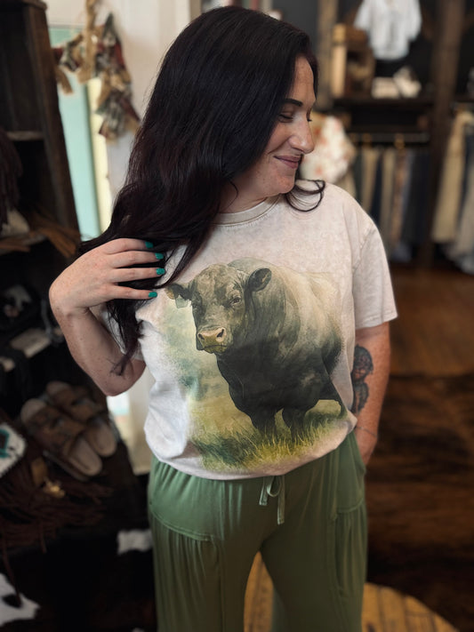 Cattleman's Road – Mocha Acid Wash Graphic Tee