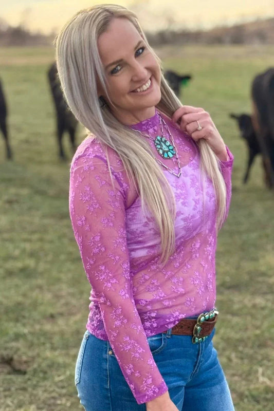 Flying Floral Mesh - Neon Purple Top