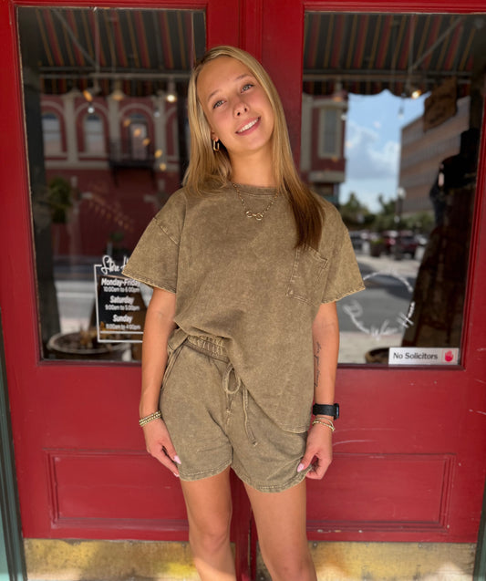 Cozy Retreat – Mocha Acid Washed Lounge Set