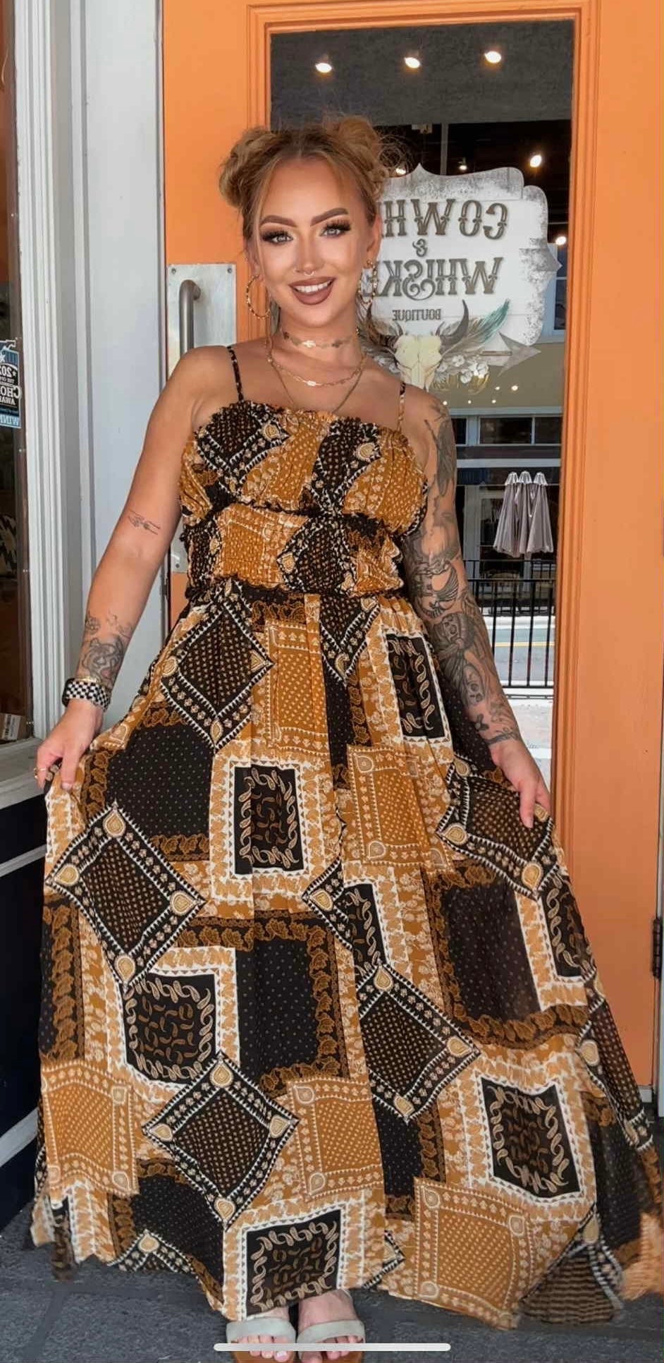 Paisley Patchwork - Camel/Black Dress